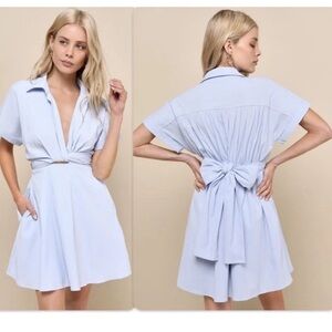 Lulus Light Blue Tie-Back Mini Dress With Pockets NWT Size M Medium